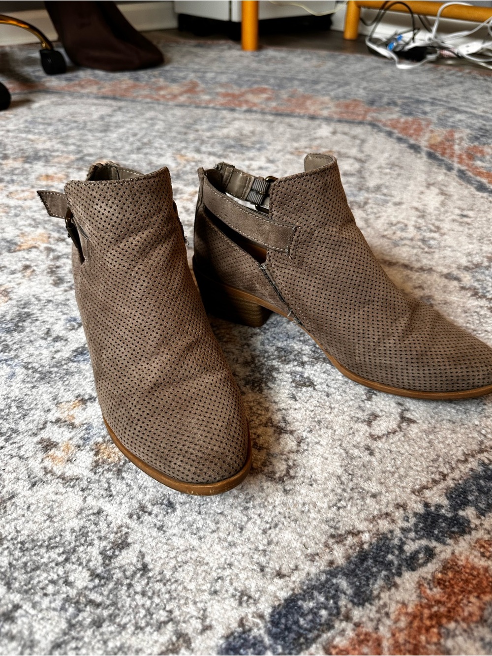 Dolce Vita Taupe Perforated Suede Ankle Booties